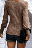 Plain Lantern Sleeves Rib Long Sleeves Top