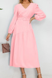 Plain V Neck Splicing Dress with Belt