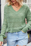 Eyelet V Neck Knitting Sweater