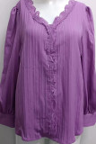Plain Texture V Neck Lace Blouse Shirt