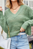 Eyelet V Neck Knitting Sweater