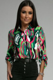 Green Abstract Print Roll-tab Sleeve Chest Pocket Shirt