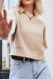 Plain Short Sleeves Ribbed Knitting Top