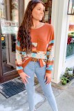 Brown Western Aztec Patchwork Long Sleeve Top
