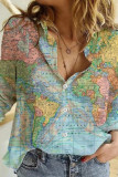 Multicolor Map Print Button Blouse