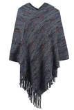 Tassle Knitting Hooded Cape Top