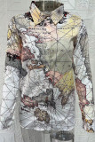 Multicolor Map Print Button Blouse