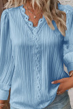 Plain Texture V Neck Lace Blouse Shirt
