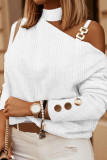 Plain One Shoulder Chain Strap Long Sleeves Top