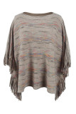Crew Neck Tassle Knitting Cape Top
