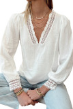 White Lace Patchwork Textured Blouse