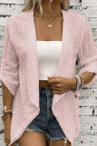 Plain Jacquard Turn Down Neck Open Cardigan