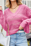 Eyelet V Neck Knitting Sweater