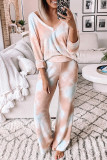 Multicolor Tie Dye Print V Neck High Waist Lounge Set
