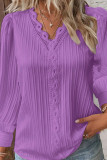 Plain Texture V Neck Lace Blouse Shirt