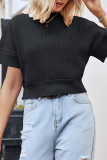 Plain Short Sleeves Ribbed Knitting Top