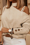 Plain One Shoulder Chain Strap Long Sleeves Top