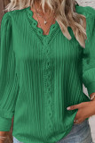 Plain Texture V Neck Lace Blouse Shirt