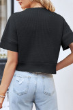 Plain Short Sleeves Ribbed Knitting Top