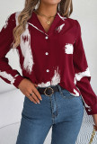 Paint Print Turn Down Collar Button Blouse Shirt
