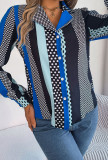 Color Block Spot Print Button Blouse