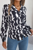 Scallop Print Button Blouse Shirt