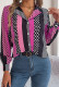 Color Block Spot Print Button Blouse