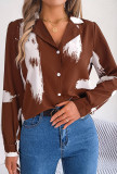 Paint Print Turn Down Collar Button Blouse Shirt