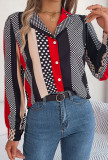 Color Block Spot Print Button Blouse