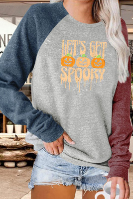 Let's Get Spooky Halloween Color Block Sleeves Plus Size Top