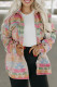 Multicolor Plus Size Flap Pockets Aztec Print Jacket