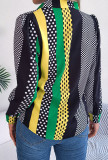 Color Block Spot Print Button Blouse