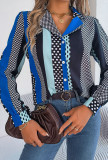 Color Block Spot Print Button Blouse