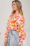 Orange Floral Bishop Sleeve Button Up Shirt
