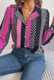 Color Block Spot Print Button Blouse