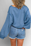 Plain Lantern Sleeves Stitching Pullover