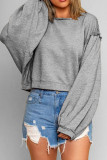 Plain Lantern Sleeves Stitching Pullover