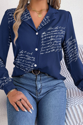Letter Print Button Up Long Sleeves Shirt