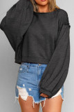 Plain Lantern Sleeves Stitching Pullover