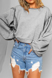 Plain Lantern Sleeves Stitching Pullover