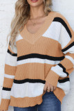 V Neck Colorblock Knitting Pullover Sweater