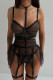 Black Lace Mesh Lingerie Set