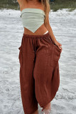 High Waist Drawstring Pockets Wide Leg Pants