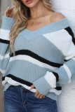 V Neck Colorblock Knitting Pullover Sweater