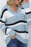 V Neck Colorblock Knitting Pullover Sweater