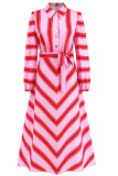 Button Down Stripe Print Maxi Dress With Sash