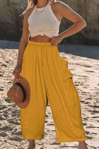 High Waist Drawstring Pockets Wide Leg Pants
