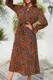 Leopard Print Frill Split Collar Maxi Dress