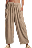 High Waist Drawstring Pockets Wide Leg Pants