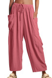 High Waist Drawstring Pockets Wide Leg Pants